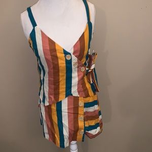 Red Dress Boutique Matching Striped set with wrap top and skirt with buttons